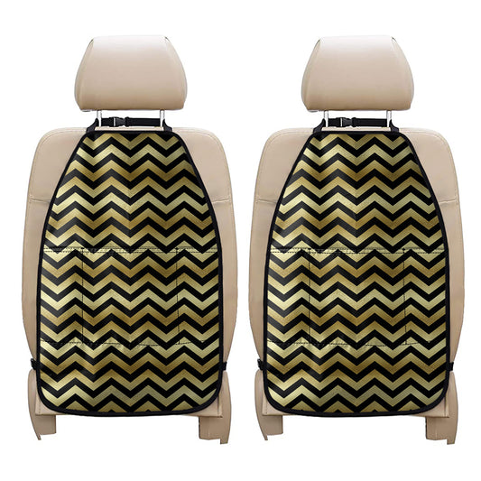 Gold And Black Chevron Pattern Print Car Seat Organizers