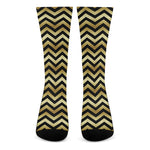Gold And Black Chevron Pattern Print Crew Socks