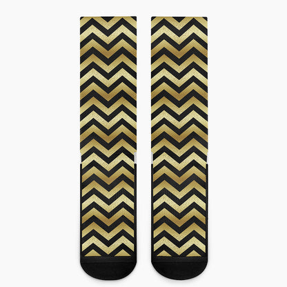 Gold And Black Chevron Pattern Print Crew Socks