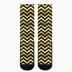 Gold And Black Chevron Pattern Print Crew Socks