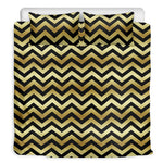 Gold And Black Chevron Pattern Print Duvet Cover Bedding Set