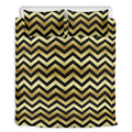 Gold And Black Chevron Pattern Print Duvet Cover Bedding Set