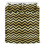 Gold And Black Chevron Pattern Print Duvet Cover Bedding Set