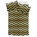 Gold And Black Chevron Pattern Print Duvet Cover Bedding Set