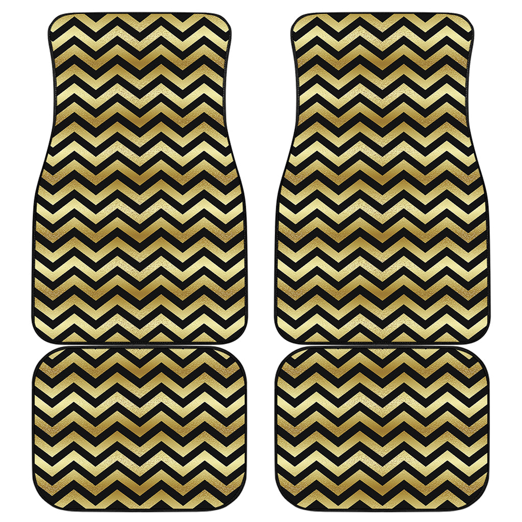 Gold And Black Chevron Pattern Print Front and Back Car Floor Mats