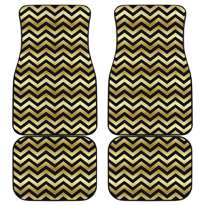 Gold And Black Chevron Pattern Print Front and Back Car Floor Mats
