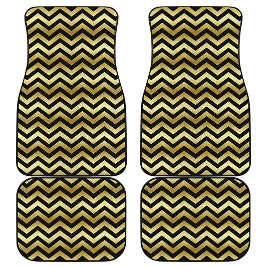 Gold And Black Chevron Pattern Print Front and Back Car Floor Mats