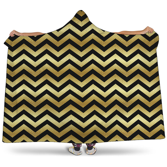 Gold And Black Chevron Pattern Print Hooded Blanket