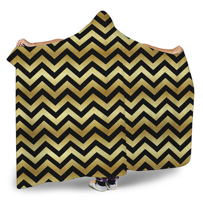 Gold And Black Chevron Pattern Print Hooded Blanket