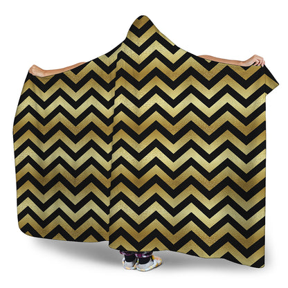 Gold And Black Chevron Pattern Print Hooded Blanket