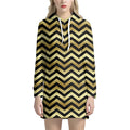 Gold And Black Chevron Pattern Print Pullover Hoodie Dress