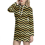 Gold And Black Chevron Pattern Print Hoodie Dress