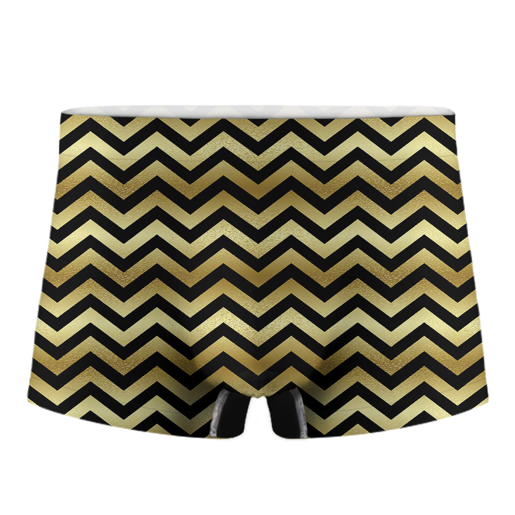 Gold And Black Chevron Pattern Print Men's Boxer Briefs