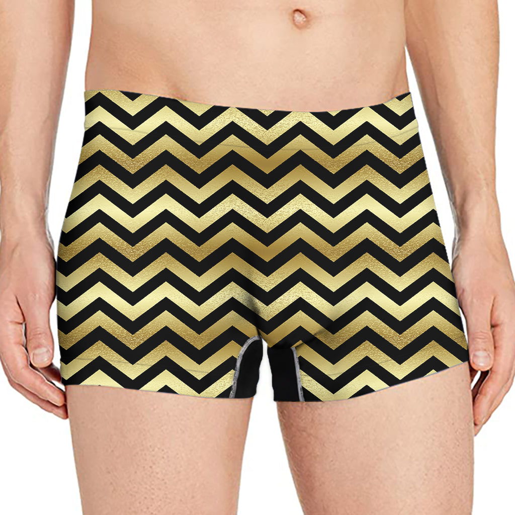 Gold And Black Chevron Pattern Print Men's Boxer Briefs