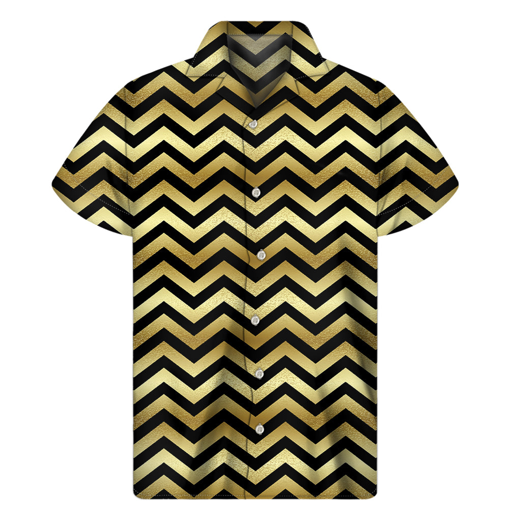Gold And Black Chevron Pattern Print Men's Short Sleeve Shirt
