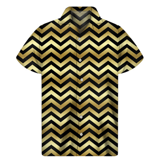 Gold And Black Chevron Pattern Print Men's Short Sleeve Shirt