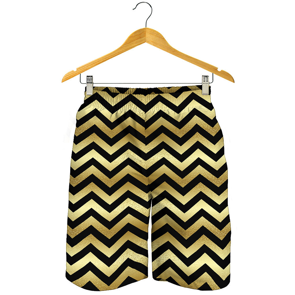 Gold And Black Chevron Pattern Print Men's Shorts