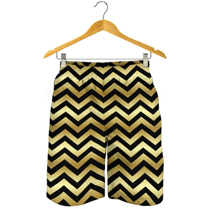 Gold And Black Chevron Pattern Print Men's Shorts
