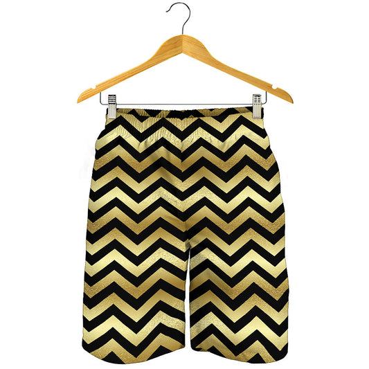 Gold And Black Chevron Pattern Print Men's Shorts