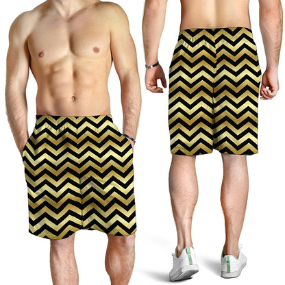 Gold And Black Chevron Pattern Print Men's Shorts