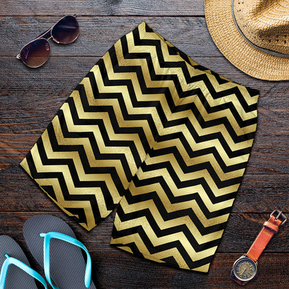 Gold And Black Chevron Pattern Print Men's Shorts