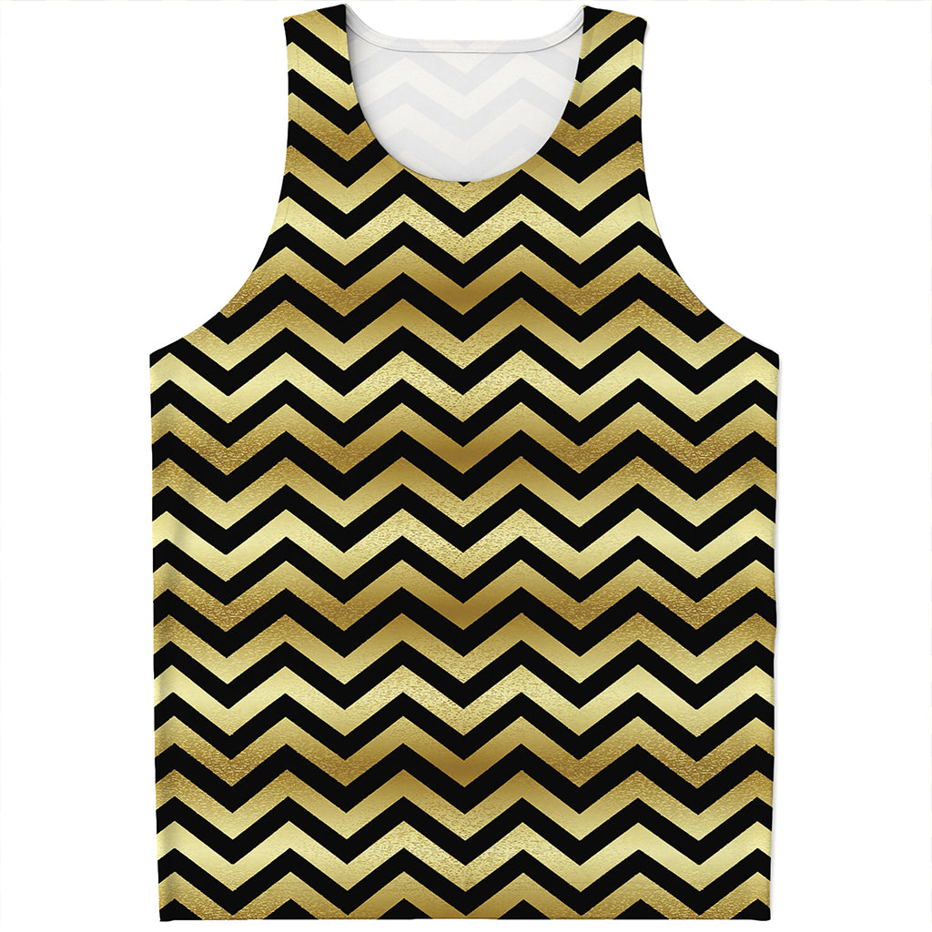 Gold And Black Chevron Pattern Print Men's Tank Top