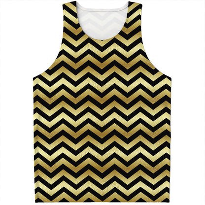 Gold And Black Chevron Pattern Print Men's Tank Top