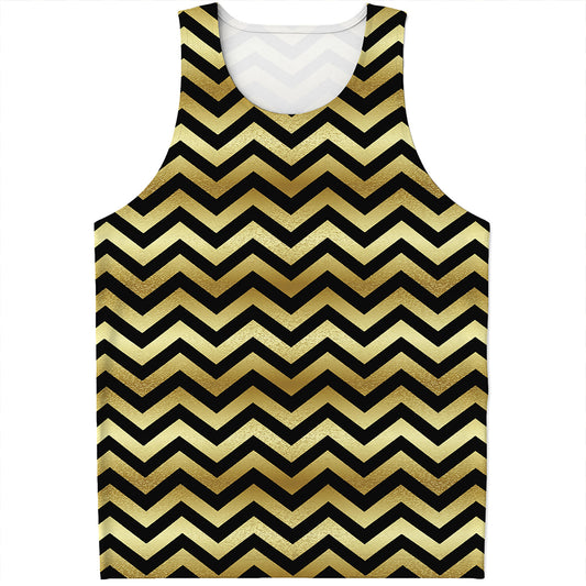 Gold And Black Chevron Pattern Print Men's Tank Top