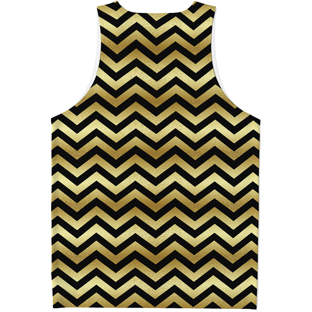 Gold And Black Chevron Pattern Print Men's Tank Top
