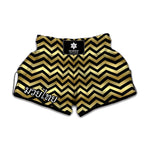 Gold And Black Chevron Pattern Print Muay Thai Boxing Shorts