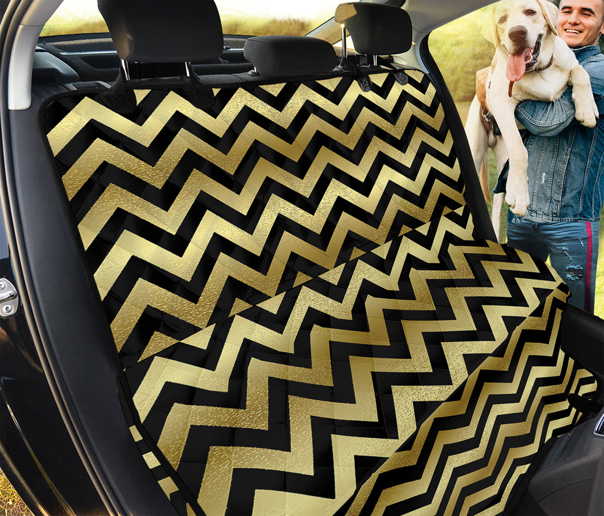 Gold And Black Chevron Pattern Print Pet Car Back Seat Cover