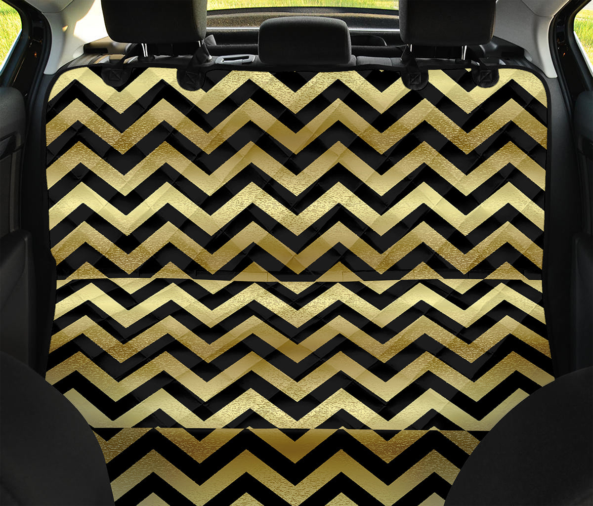 Gold And Black Chevron Pattern Print Pet Car Back Seat Cover