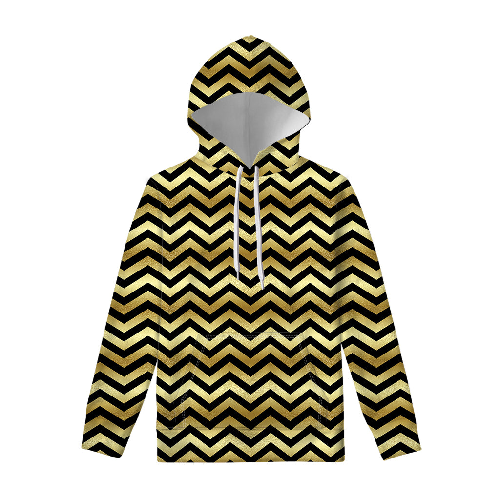 Gold And Black Chevron Pattern Print Pullover Hoodie