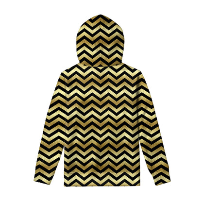Gold And Black Chevron Pattern Print Pullover Hoodie