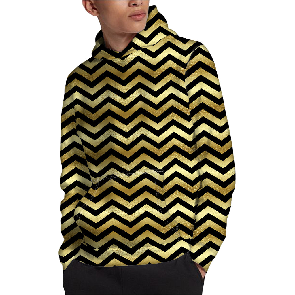 Gold And Black Chevron Pattern Print Pullover Hoodie