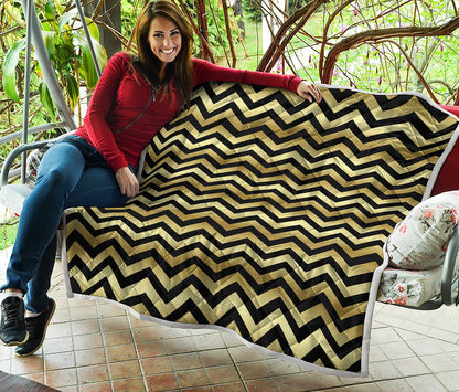 Gold And Black Chevron Pattern Print Quilt