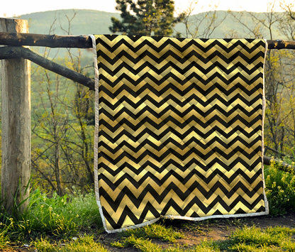 Gold And Black Chevron Pattern Print Quilt