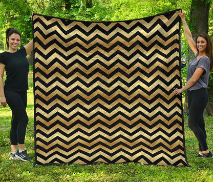 Gold And Black Chevron Pattern Print Quilt