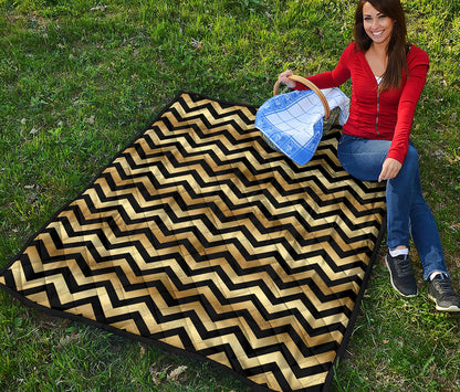 Gold And Black Chevron Pattern Print Quilt