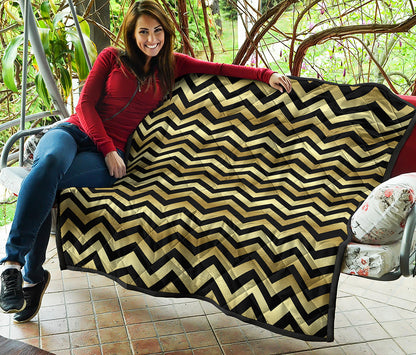 Gold And Black Chevron Pattern Print Quilt