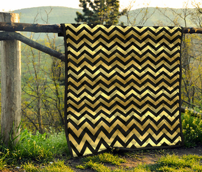 Gold And Black Chevron Pattern Print Quilt