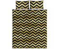 Gold And Black Chevron Pattern Print Quilt Bed Set