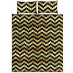 Gold And Black Chevron Pattern Print Quilt Bed Set