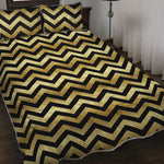 Gold And Black Chevron Pattern Print Quilt Bed Set