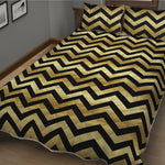 Gold And Black Chevron Pattern Print Quilt Bed Set