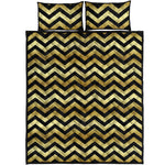 Gold And Black Chevron Pattern Print Quilt Bed Set
