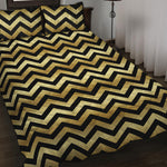Gold And Black Chevron Pattern Print Quilt Bed Set