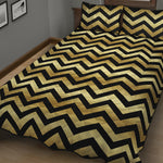 Gold And Black Chevron Pattern Print Quilt Bed Set