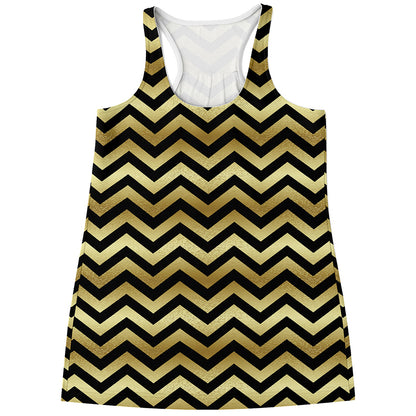Gold And Black Chevron Pattern Print Women's Racerback Tank Top