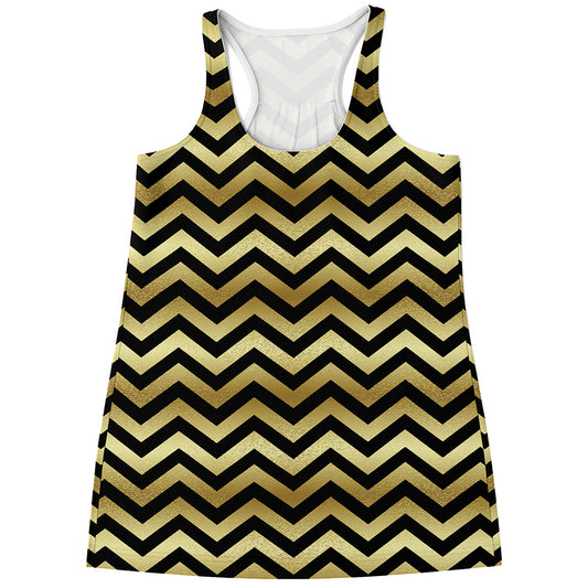 Gold And Black Chevron Pattern Print Women's Racerback Tank Top